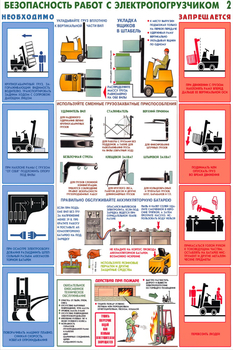 ПС50 Безопасность работ с электропогрузчиками (бумага, А2, 2 листа) - Плакаты - Безопасность труда - магазин "Охрана труда и Техника безопасности"