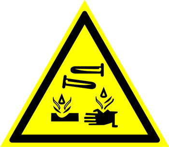 W04 опасно! едкие и коррозионные вещества (пленка, сторона 200 мм) - Знаки безопасности - Предупреждающие знаки - магазин "Охрана труда и Техника безопасности"